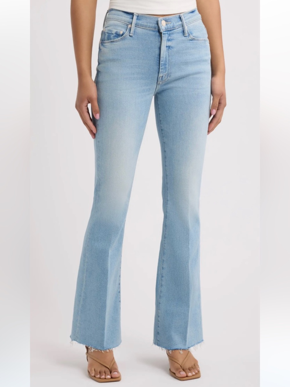 MOTHER Weekender Fray Hem Bootcut High-Rise Flare Light Blue Denim Jeans Size 26